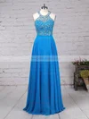 A-line Scoop Neck Chiffon Sweep Train Beading Prom Dresses #Milly020105056