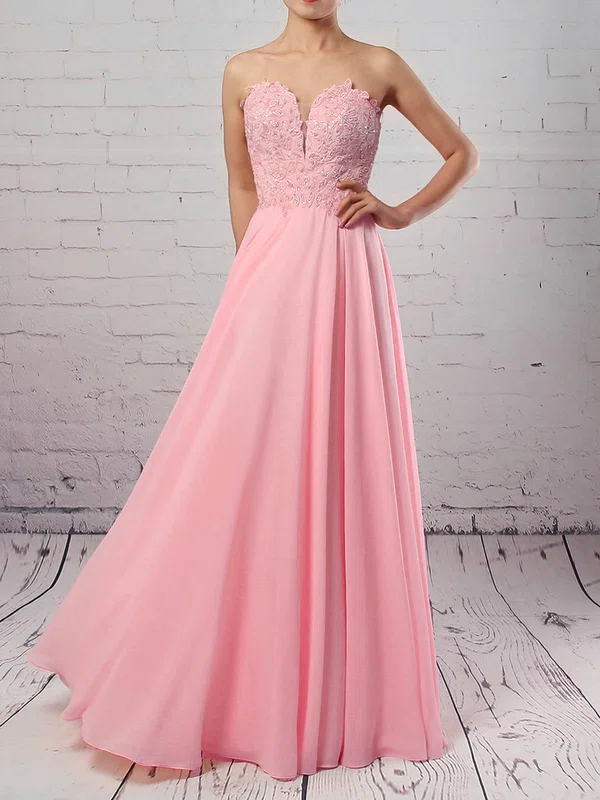 A-line Sweetheart Chiffon Floor-length Appliques Lace Prom Dresses #Milly020105072