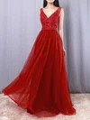 A-line V-neck Tulle Floor-length Appliques Lace Prom Dresses #Milly020105082