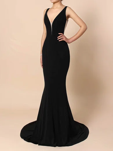 Sheath/Column V-neck Jersey Sweep Train Prom Dresses #Milly020105112