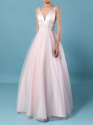 Ball Gown V-neck Tulle Floor-length Beading Prom Dresses #Milly020105114
