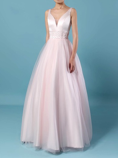 Ball Gown V-neck Tulle Floor-length Beading Prom Dresses #Milly020105114