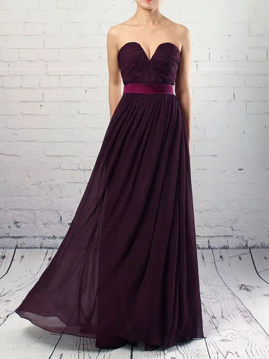A-line Strapless Chiffon Floor-length Sashes / Ribbons Prom Dresses #Milly020105115