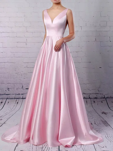 Ball Gown V-neck Backless Satin Prom Dresses #Milly020105849