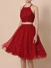 Princess Square Neckline Lace Tulle Short/Mini Beading Short Prom Dresses #Milly020105897