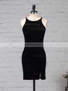 Sheath/Column Scoop Neck Silk-like Satin Short/Mini Split Front Prom Dresses #Milly020105908