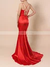Trumpet/Mermaid V-neck Satin Sweep Train Split Front Prom Dresses #Milly020106413