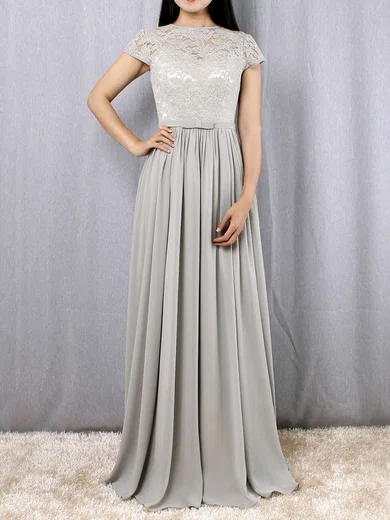 A-line Scoop Neck Lace Chiffon Floor-length Sashes / Ribbons Bridesmaid Dresses #Milly01013469