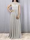 A-line Scoop Neck Lace Chiffon Floor-length Sashes / Ribbons Bridesmaid Dresses #Milly01013469
