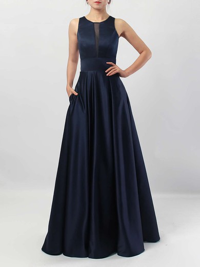 A-line Scoop Neck Satin Floor-length Pockets Bridesmaid Dresses #Milly01013558