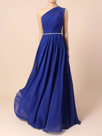 A-line One Shoulder Chiffon Floor-length Beading Bridesmaid Dresses #Milly01013586