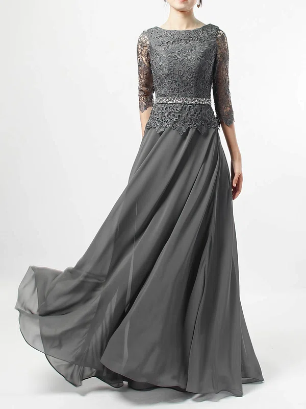 A-line Scoop Neck Lace Chiffon Floor-length Beading Mother of the Bride Dresses #Milly01021711