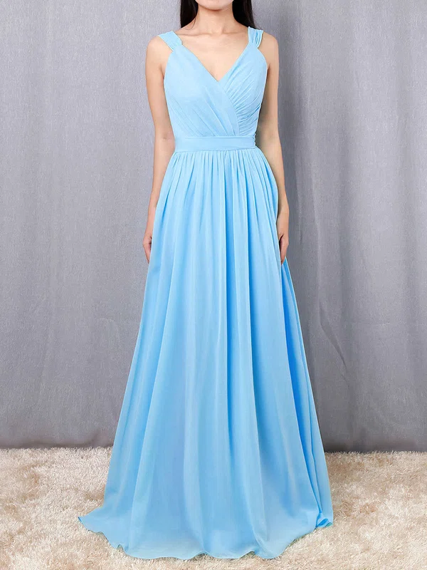 A-line V-neck Chiffon Floor-length Sashes / Ribbons Bridesmaid Dresses #Milly01013520