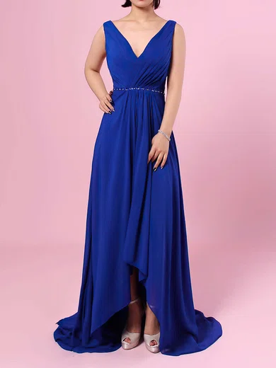 A-line V-neck Chiffon Asymmetrical Beading Bridesmaid Dresses #Milly01013565