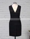 Sheath/Column V-neck Silk-like Satin Short/Mini Pockets Prom Dresses #Milly020105901