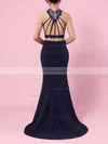 Sheath/Column High Neck Stretch Crepe Sweep Train Lace Prom Dresses #Milly020105921