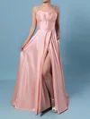 A-line Square Neckline Satin Sweep Train Pockets Prom Dresses #Milly020106414