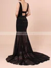 Trumpet/Mermaid V-neck Chiffon Stretch Crepe Sweep Train Split Front Prom Dresses #Milly020106420