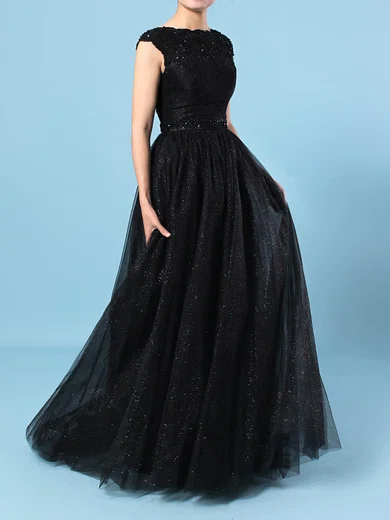 Princess Scoop Neck Tulle Sweep Train Lace Prom Dresses #Milly020106422