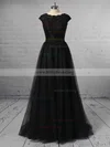 Princess Scoop Neck Tulle Sweep Train Lace Prom Dresses #Milly020106422