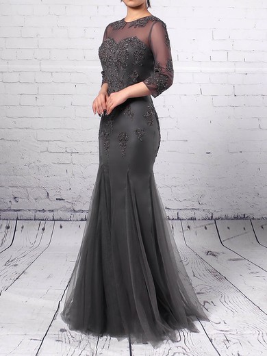 A-line Scoop Neck Tulle Floor-length Appliques Lace Mother of the Bride Dresses #Milly01021665