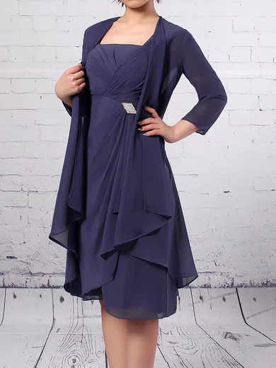 A-line Square Neckline Chiffon Knee-length Ruffles Mother of the Bride Dresses #Milly01021666