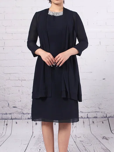 A-line Scoop Neck Chiffon Knee-length Beading Mother of the Bride Dresses #Milly01021683
