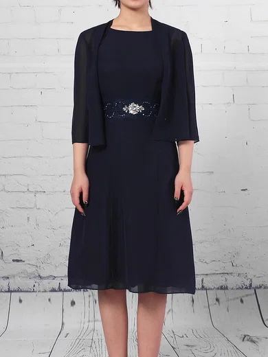 A-line Scoop Neck Chiffon Knee-length Lace Mother of the Bride Dresses #Milly01021714