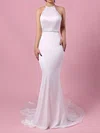 Trumpet/Mermaid Scoop Neck Chiffon Sweep Train Wedding Dresses With Sashes / Ribbons #Milly00023145