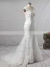 Trumpet/Mermaid V-neck Tulle Sweep Train Appliques Lace Wedding Dresses #Milly00023187