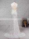 Sheath/Column Scoop Neck Lace Sweep Train Split Front Wedding Dresses #Milly00023287