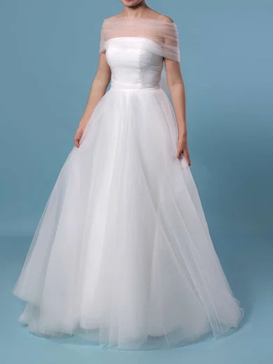 Ball Gown/Princess Off-the-shoulder Tulle Sweep Train Wedding Dresses With Ruffles #Milly00023347