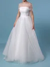 Ball Gown Off-the-shoulder Tulle Sweep Train Wedding Dresses With Ruffles #Milly00023347