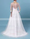 A-line Scoop Neck Tulle Floor-length Appliques Lace Wedding Dresses #Milly00023348