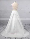 A-line V-neck Satin Sweep Train Beading Wedding Dresses #Milly00023350