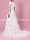 A-line Scoop Neck Lace Chiffon Sweep Train Beading Wedding Dresses #Milly00023355