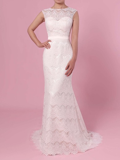 Trumpet/Mermaid Illusion Lace Floor-length Wedding Dresses With Sashes / Ribbons #Milly00023364