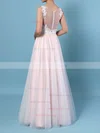 A-line V-neck Tulle Floor-length Beading Wedding Dresses #Milly00023366