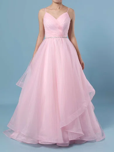 Ball Gown/Princess V-neck Organza Sweep Train Wedding Dresses With Cascading Ruffles #Milly00023367