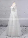 A-line V-neck Lace Tulle Floor-length Wedding Dresses #Milly00023370