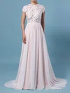 A-line Scoop Neck Lace Chiffon Floor-length Wedding Dresses #Milly00023373