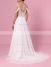 A-line V-neck Chiffon Sweep Train Lace Wedding Dresses #Milly00023377