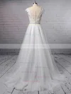 Princess V-neck Tulle Sweep Train Appliques Lace Wedding Dresses #Milly00023380
