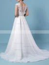 Princess V-neck Tulle Sweep Train Appliques Lace Wedding Dresses #Milly00023380
