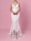 Trumpet/Mermaid V-neck Tulle Silk-like Satin Sweep Train Wedding Dresses #Milly00023387