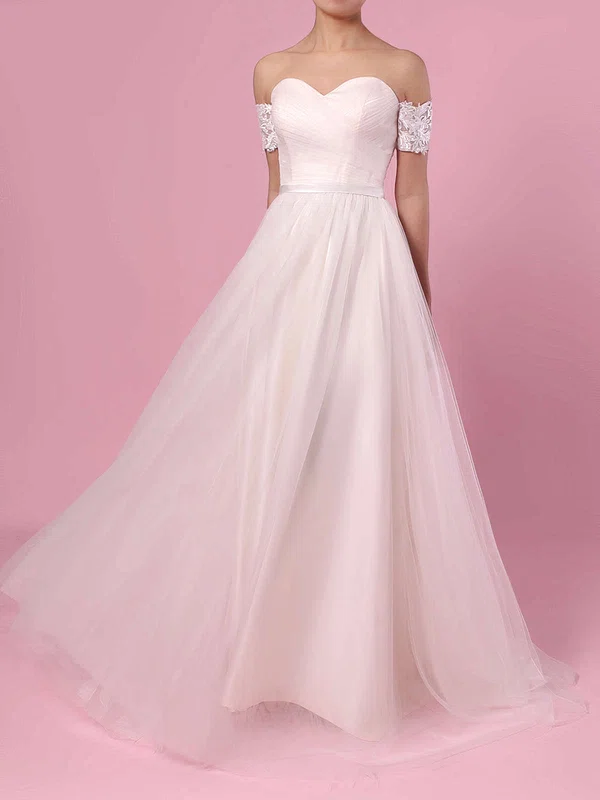 Ball Gown Off-the-shoulder Tulle Sweep Train Wedding Dresses With Lace #Milly00023388