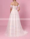 Princess Off-the-shoulder Tulle Sweep Train Sashes / Ribbons Wedding Dresses #Milly00023388