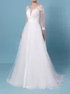 Ball Gown Illusion Tulle Sweep Train Wedding Dresses With Appliques Lace #Milly00023389