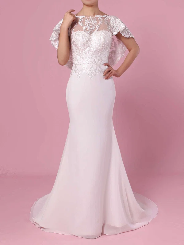 Trumpet/Mermaid Illusion Lace Chiffon Sweep Train Wedding Dresses With Appliques Lace #Milly00023391
