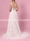 A-line Scoop Neck Chiffon Tulle Sweep Train Split Front Wedding Dresses #Milly00023392